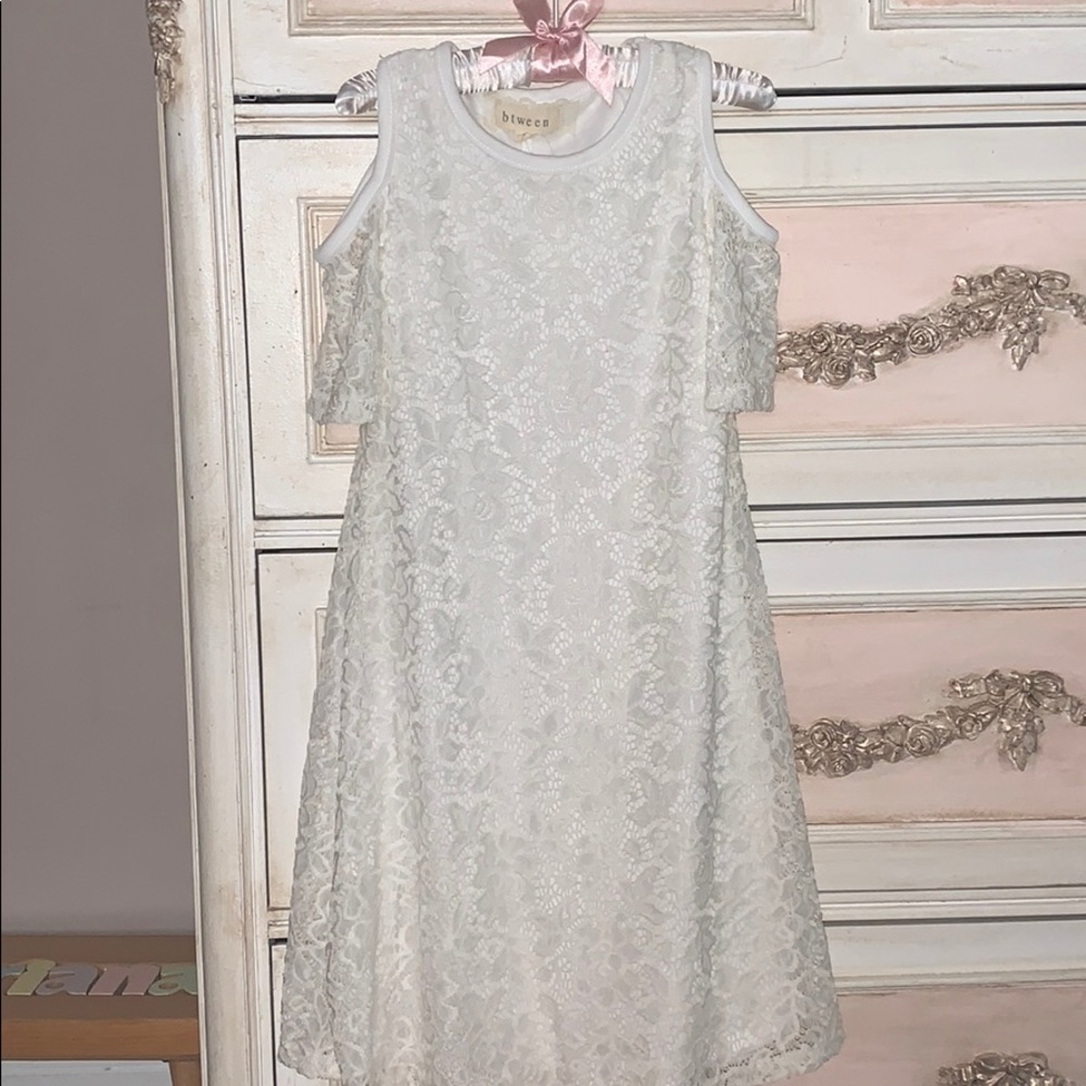 Off white lace short sleeve dress NWT